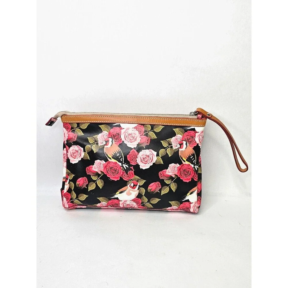 Cavalcanti Italian floral rose Bird wristlet clutch made of genuine leather